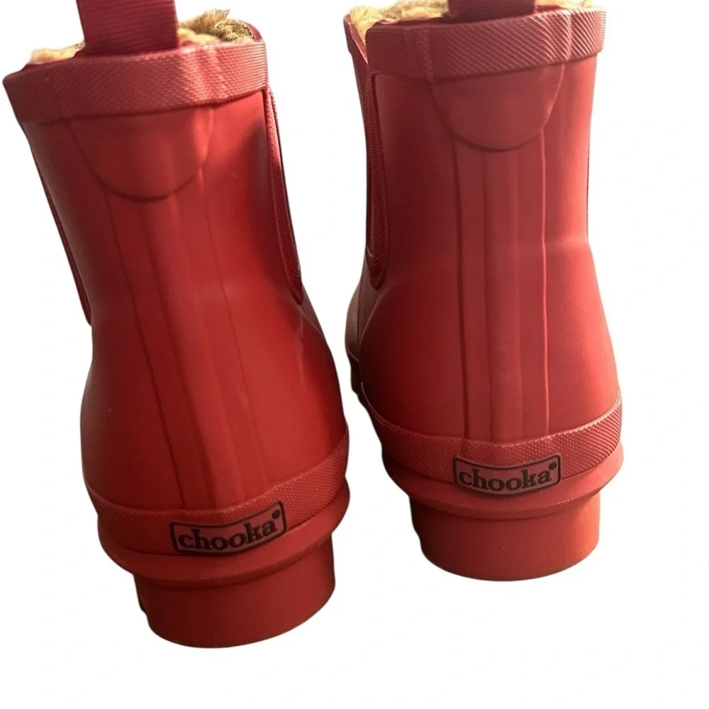 Chooka Red Short Classic Chelsea Rain Ankle Boot Wellie Fur Lined